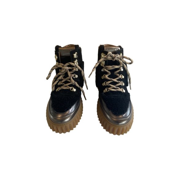 New Voile Blanche Eva Shearling Metallic Leather Womens Hiking Boots Black EU 40 - Picture 3 of 13